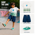 Kids Boys Combo Set with Green Ombre Casual Tshirt, Denim Cargo Shorts & Green Canvas Shoes