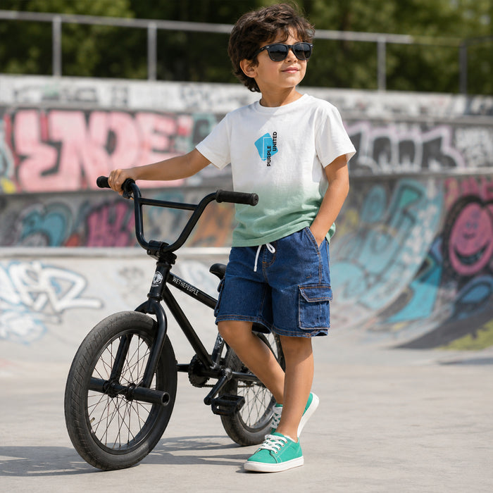 Kids Boys Combo Set with Green Ombre Casual Tshirt, Denim Cargo Shorts & Green Canvas Shoes