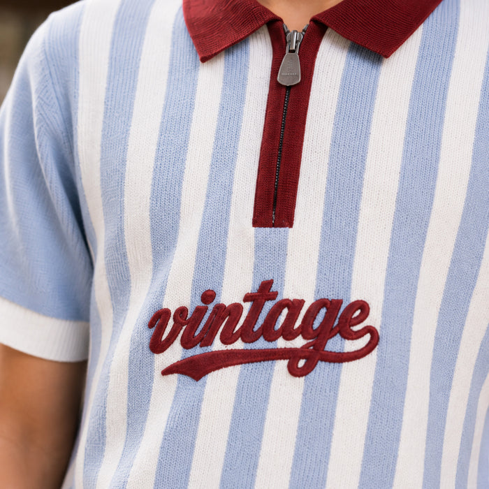Kids Boys Combo Set with Light Blue Striped Polo Tshirt & Beige Utility Casual Trousers