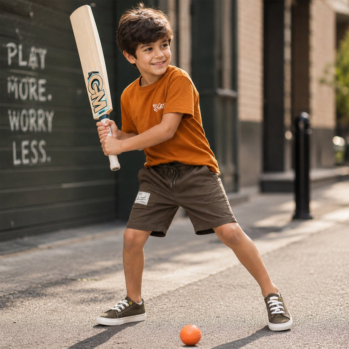 Kids Boys Combo Set with Mustard Active Play Tshirt, Brown Shorts & Olive Canvas Shoes