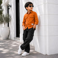 Kids Boys Combo Set with Mustard Casual Utility Shirt & Black Cargo Casual Jeans