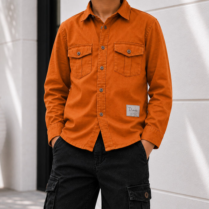 Kids Boys Combo Set with Mustard Casual Utility Shirt & Black Cargo Casual Jeans
