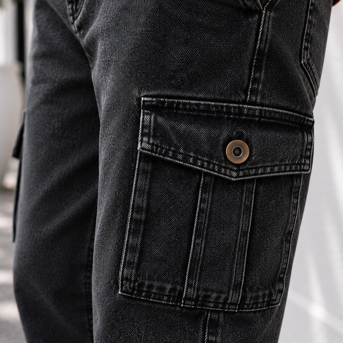 Kids Boys Combo Set with Mustard Casual Utility Shirt & Black Cargo Casual Jeans