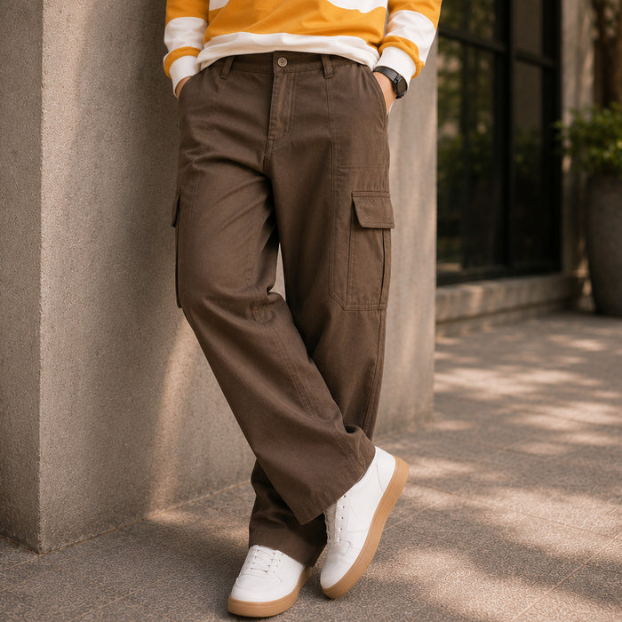 Kids Boys Combo Set with Mustard Full Sleeves Polo Tshirt & Olive Relaxed Fit Casual Trousers