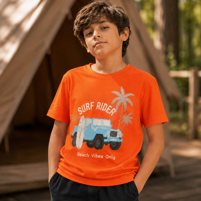 Kids Boys Combo Set with Orange Graphic Tshirt & Black Cargo Trousers for Casual Style