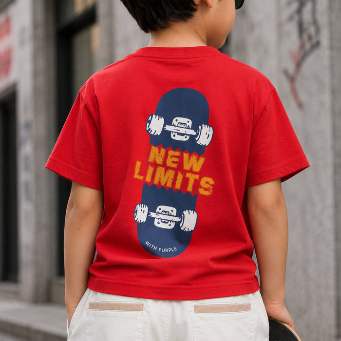 Kids Boys Combo Set with Red Soft Fabric Tshirt, White Cargo Bermuda & Black Red Sports Shoes
