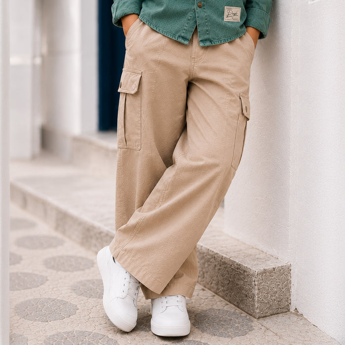 Kids Boys Combo Set with Sage Green Casual Shirt & Beige Utility All Day Comfort Trouser