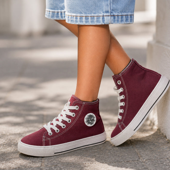 Kids Boys Combo Set with White Casual Shirt, Mid Blue Cargo Bermuda & Maroon Canvas Shoes