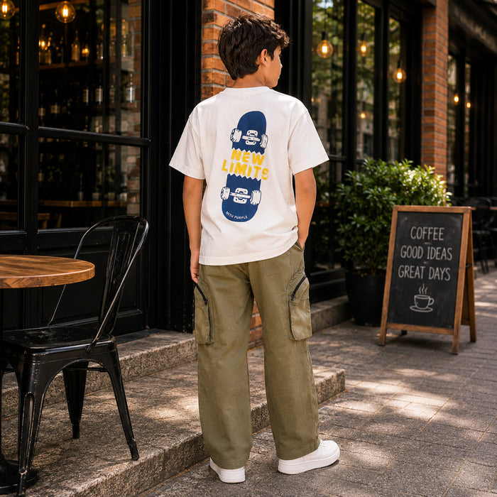 Kids Boys Combo Set with White Casual Tshirt & Olive Cargo Streetwear Style Trousers