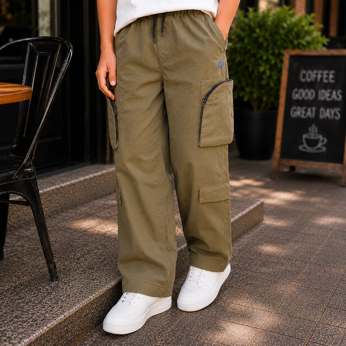 Kids Boys Combo Set with White Casual Tshirt & Olive Cargo Streetwear Style Trousers