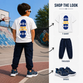 Kids Boys Combo Set with White Everyday Comfort Tshirt, Navy Cargo Trousers & Navy Sports Shoes