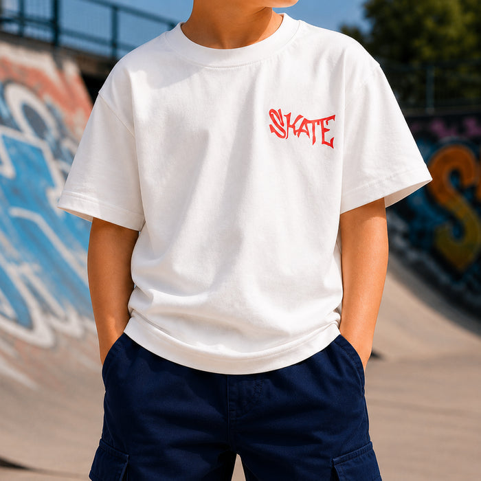 Kids Boys Combo Set with White Everyday Comfort Tshirt, Navy Cargo Trousers & Navy Sports Shoes