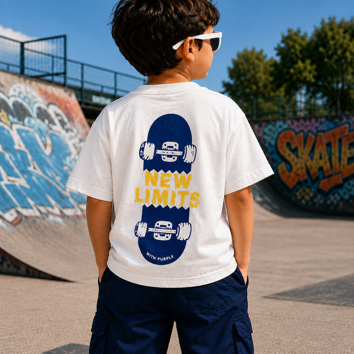 Kids Boys Combo Set with White Everyday Comfort Tshirt, Navy Cargo Trousers & Navy Sports Shoes