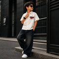 Kids Boys Combo Set with White Half Sleeves Shirt & Black Relaxed Fit Denim Jeans