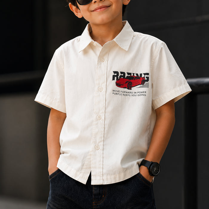 Kids Boys Combo Set with White Half Sleeves Shirt & Black Relaxed Fit Denim Jeans