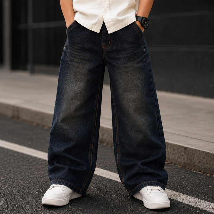 Kids Boys Combo Set with White Half Sleeves Shirt & Black Relaxed Fit Denim Jeans