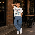 Kids Boys Combo Set with White Play-Ready Tshirt & Navy Blue Cargo Casual Style Trouser