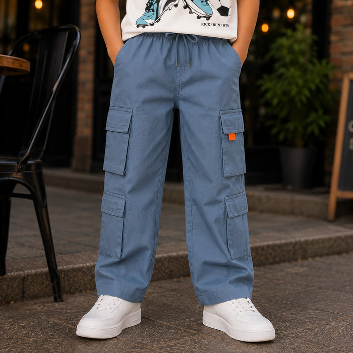Kids Boys Combo Set with White Play-Ready Tshirt & Navy Blue Cargo Casual Style Trouser