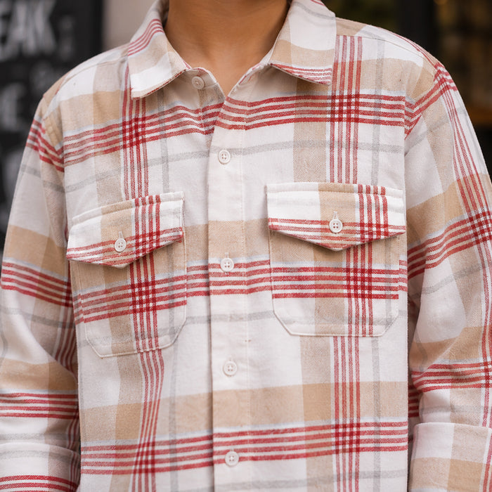 Kids Boys Combo Set with White Warm Checked Shirt & Dark Grey Cargo Casual Jeans
