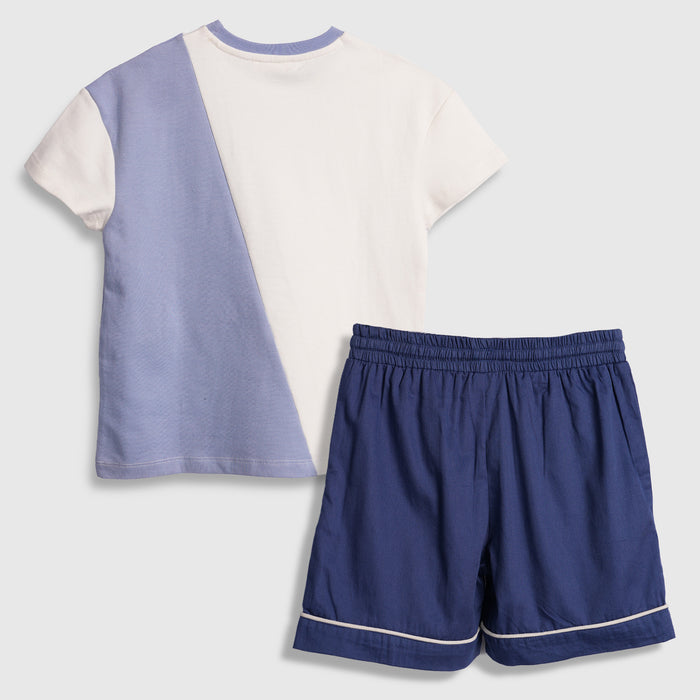 Kids Boys Coord Set in Dark Blue with Comfort Fabric Tshirt & Relaxed Fit Cargo Shorts