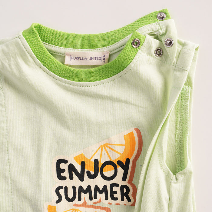 Kids Boys Coord Set in Green with Citrus Print Relaxed Shorts & Sleeveless Comfort Tshirt
