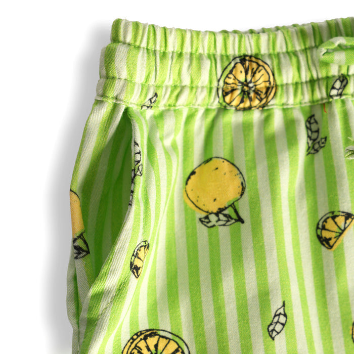 Kids Boys Coord Set in Green with Citrus Print Relaxed Shorts & Sleeveless Comfort Tshirt