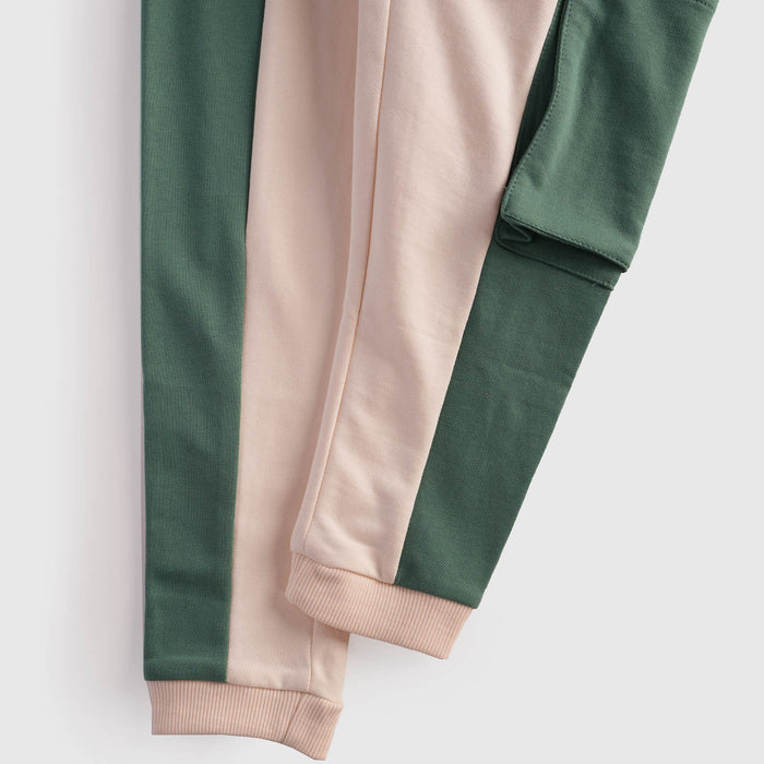 Kids Boys Coord Set in Green with Warm Colourblock Hoodie & Elastic Fit Cargo Joggers