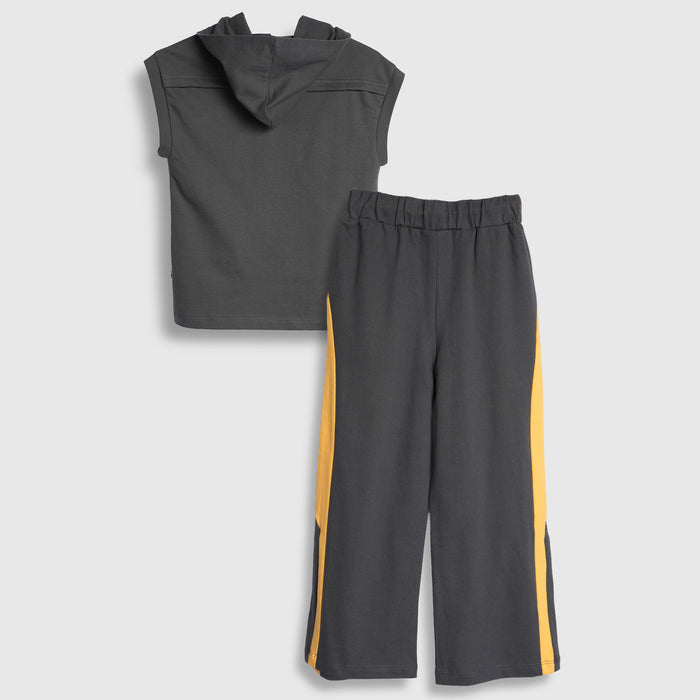 Kids Boys Coord Set in Grey with Hooded Tshirt & Wide-Leg Trousers, Perfect Comfort Wear
