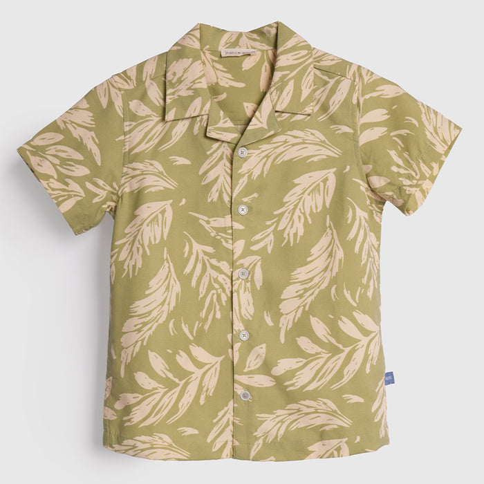 Kids Boys Coord Set in Light Green with Printed Soft Cotton Shirt & Shorts for Summer Wear