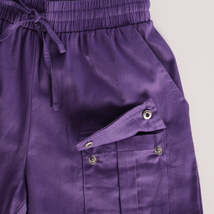 Kids Boys Coord Set in Purple with Comfort Fabric Tshirt & Relaxed Fit Cargo Shorts