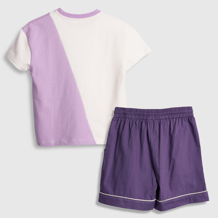 Kids Boys Coord Set in Purple with Comfort Fabric Tshirt & Relaxed Fit Cargo Shorts