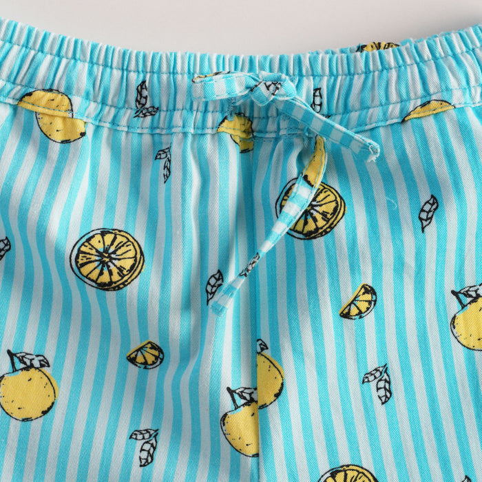 Kids Boys Coord Set in White Light Blue with Citrus Print Relaxed Shorts & Sleeveless Comfort Tshirt