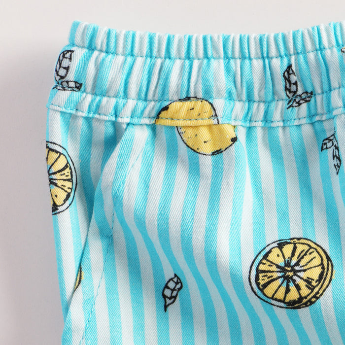 Kids Boys Coord Set in White Light Blue with Citrus Print Relaxed Shorts & Sleeveless Comfort Tshirt