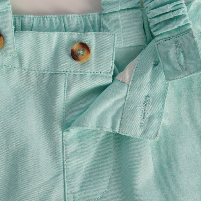 Kids Boys Coord Set in White/Light Blue with Bow Tie, Soft Fabric Suspender Shorts & Cotton Shirt