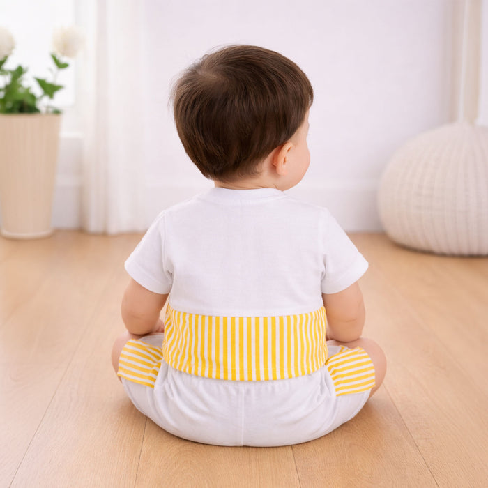 Kids Boys Coord Set in Yellow with Soft Cotton Tshirt & Comfort Striped Shorts for Casual Wear