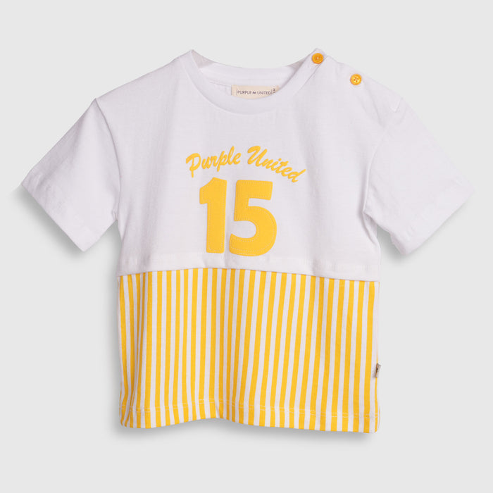 Kids Boys Coord Set in Yellow with Soft Cotton Tshirt & Comfort Striped Shorts for Casual Wear
