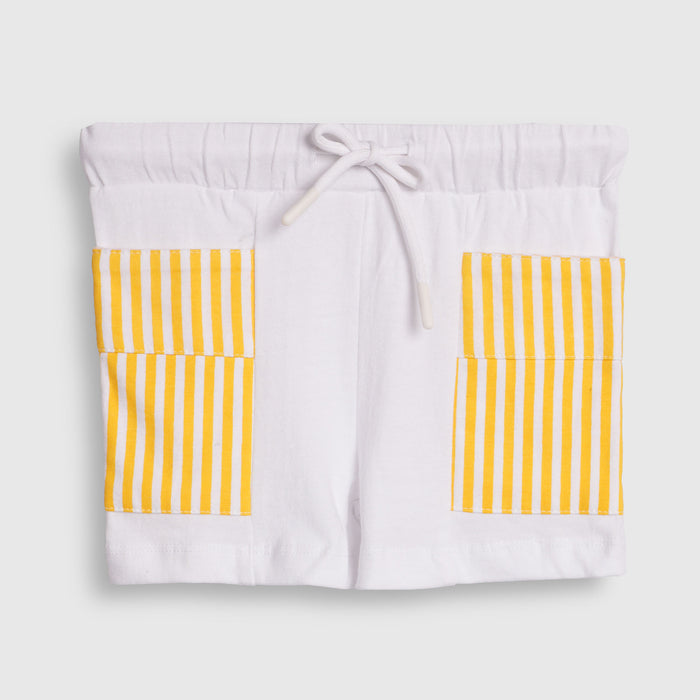 Kids Boys Coord Set in Yellow with Soft Cotton Tshirt & Comfort Striped Shorts for Casual Wear
