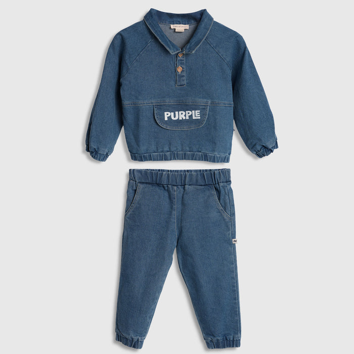 Kids Boys Denim Coord Set in Mid Blue with Utility Pocket Detail & Comfortable Fit