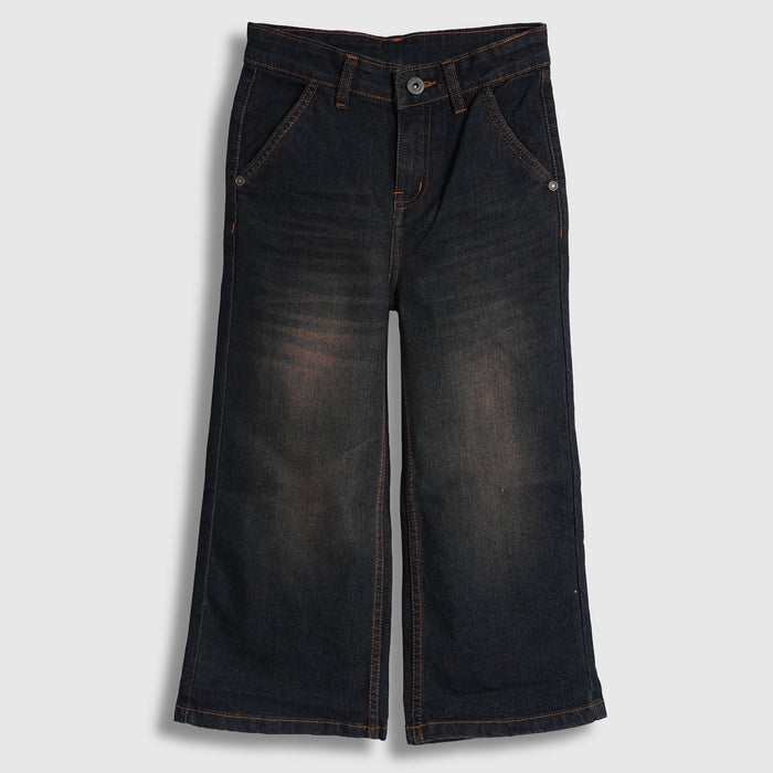 Kids Boys Denim Jeans in Black with Wide Leg Design, Soft Comfort Fabric & Relaxed Fit