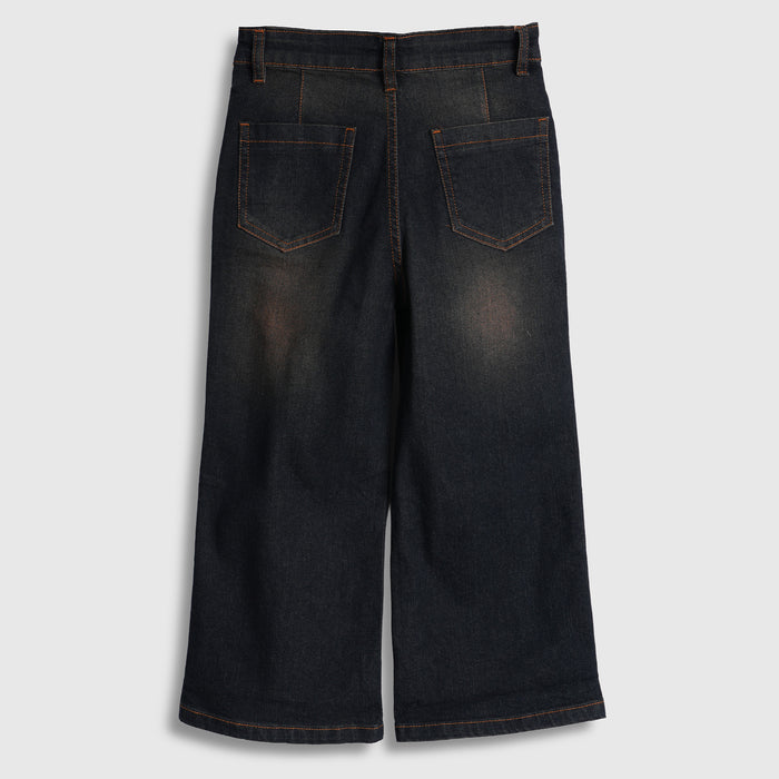 Kids Boys Denim Jeans in Black with Wide Leg Design, Soft Comfort Fabric & Relaxed Fit