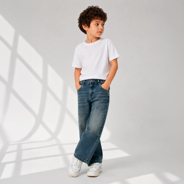 Kids Boys Denim Jeans in Blue with Relaxed Baggy Fit & Soft Breathable Comfort Fabric
