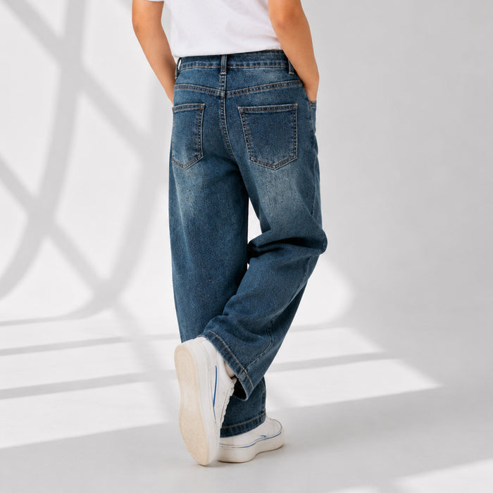 Kids Boys Denim Jeans in Blue with Relaxed Baggy Fit & Soft Breathable Comfort Fabric