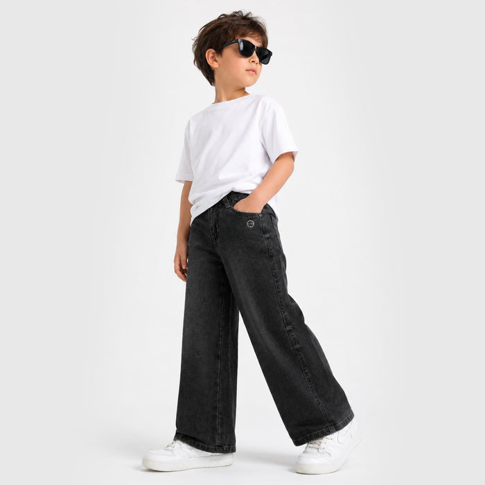 Kids Boys Denim Jeans in Grey with Wide Leg Baggy Relaxed Fit & Comfort Fabric for Daily Wear