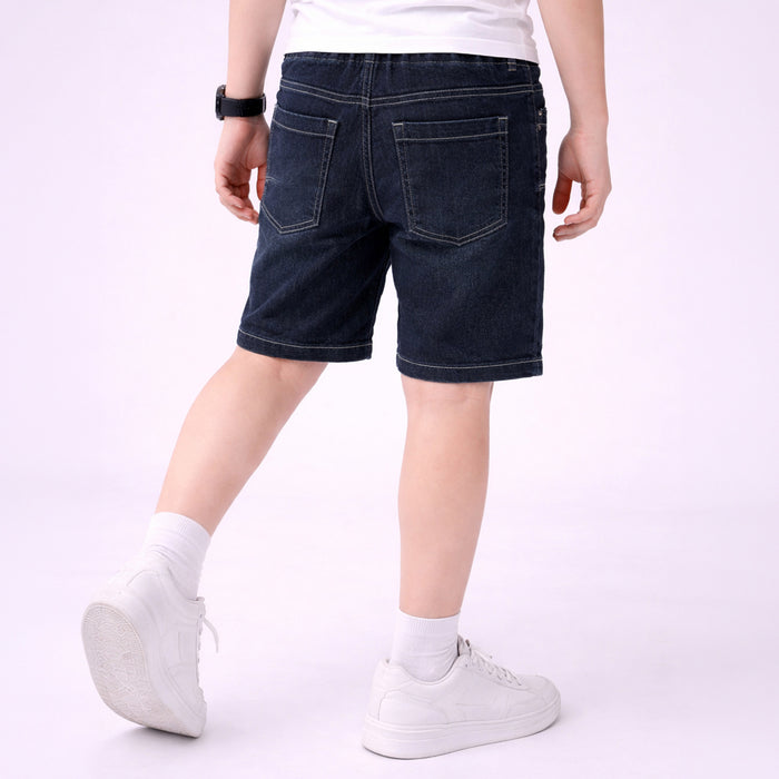 Kids Boys Denim Shorts in Dark Blue with Drawstring Waist & Utility Design for Active Wear