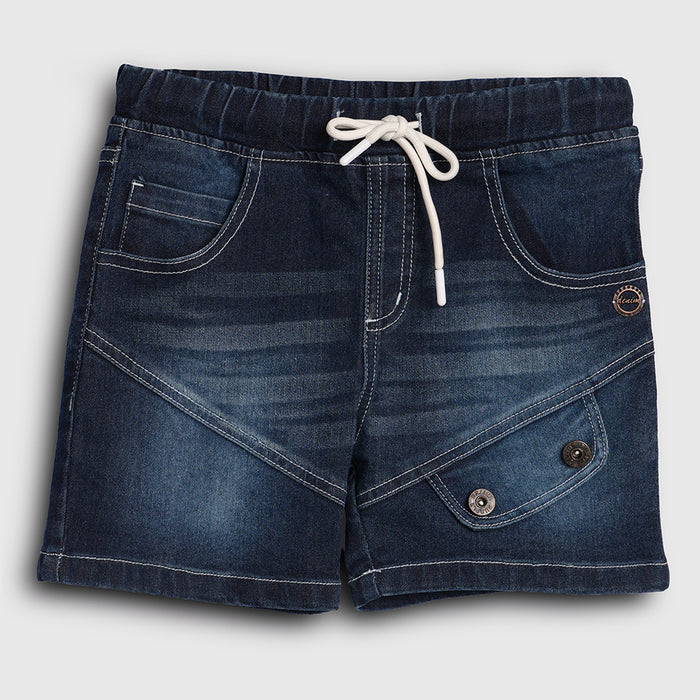 Kids Boys Denim Shorts in Dark Blue with Drawstring Waist & Utility Design for Active Wear