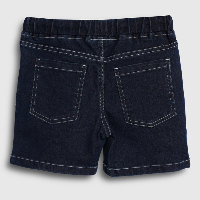 Kids Boys Denim Shorts in Dark Blue with Drawstring Waist & Utility Design for Active Wear
