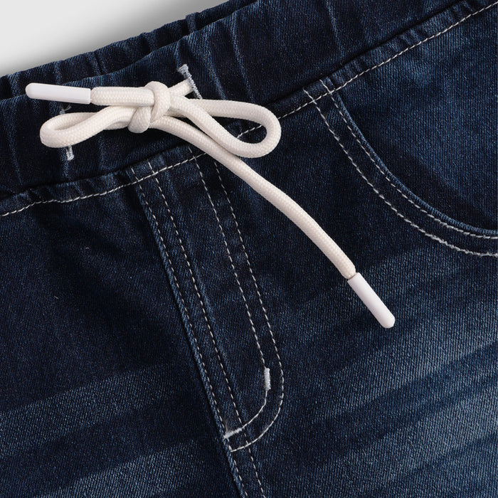 Kids Boys Denim Shorts in Dark Blue with Drawstring Waist & Utility Design for Active Wear