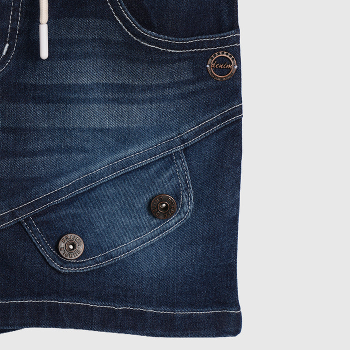 Kids Boys Denim Shorts in Dark Blue with Drawstring Waist & Utility Design for Active Wear