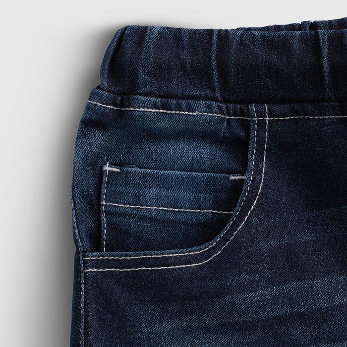Kids Boys Denim Shorts in Dark Blue with Drawstring Waist & Utility Design for Active Wear