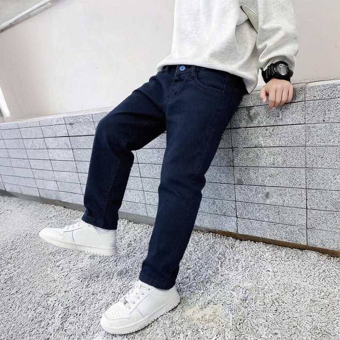 Kids Boys Jeans in Dark Blue Denim with Straight Fit & Comfort Fabric, Perfect for Daily Wear